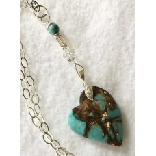 collier pendentif bornite, citrine, turquoise,Swarovski et argent sterling